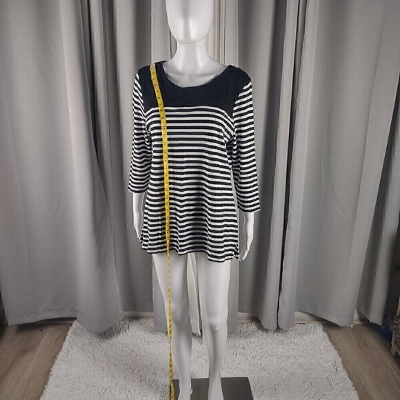 Kim Rogers Black, White Stripe Soft 100% Cotton 3/4 Sleeve Top Blouse Size PXL - Picture 5 of 12